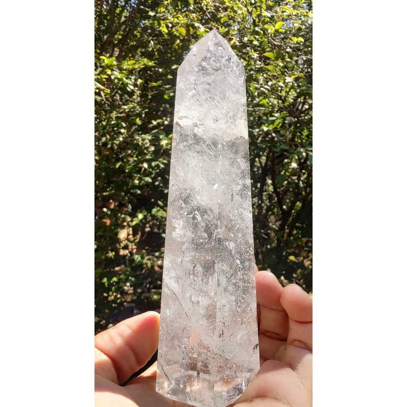 Ponta de Quartzo Branco/ Inclusão de Arco-Íris