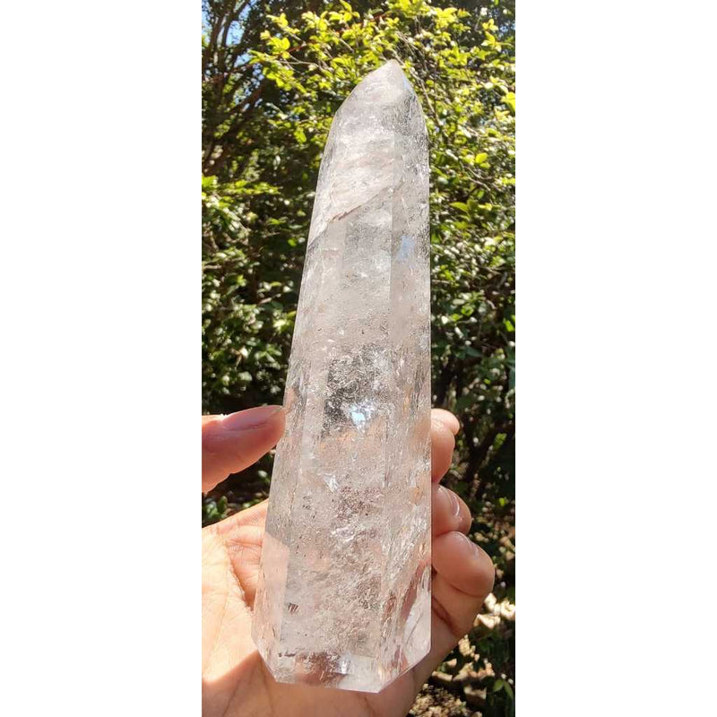 Ponta de Quartzo Branco/ Inclusão de Arco-Íris